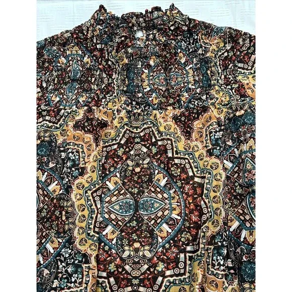 Wranglers Retro Women’s Smocked Long Sleeved Top Western Boho Cowboy Rodeo Large - Picture 3 of 10